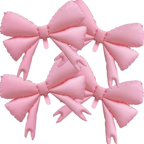 Tagberoy 4 Pcs Large Pink Bow Balloons, Coquette Birthday Decorations