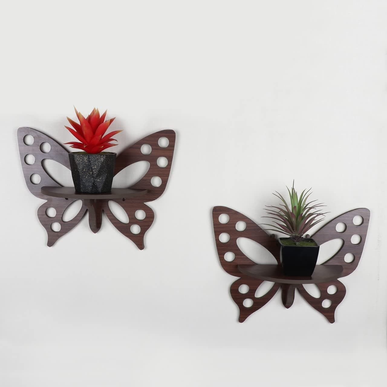 Raytrees Homes Engineered Wood Set of Two Butterfly Wall Shelf I Brown Finish 33 X 12 X 25 CM