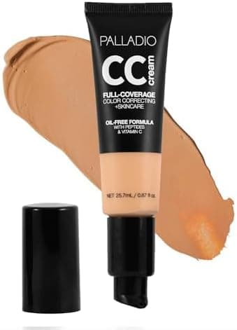 Palladio FullCoverage Color Correction CC Cream OilFree with Peptides Vitamin C Best for Correcting Redness and Uneven Skin Tone Buildable Foundation Coverage Fair 10C