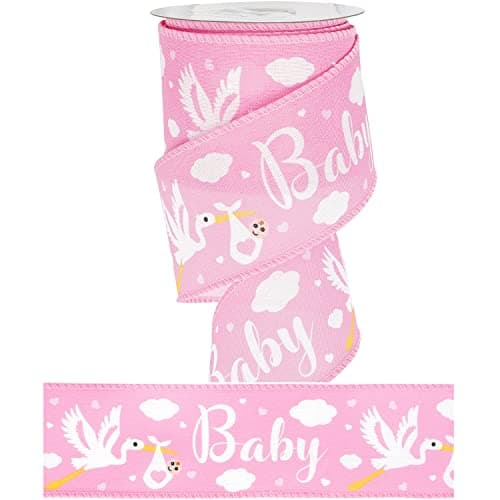 MEEDEE Pink Baby Ribbon for Baby Shower 25 Inch Burlap Wired Ribbon for Diaper Cake Welcome Home Baby Girl Shower Favors Gift Box Table Decor 10 Yards