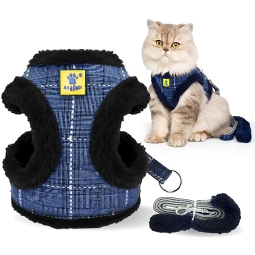 A+a Pets' Luxury Fur Harness & Leash Set for Cat & Small Dog | Lightweight, Escape Proof, Vest Combo (Blue, M)