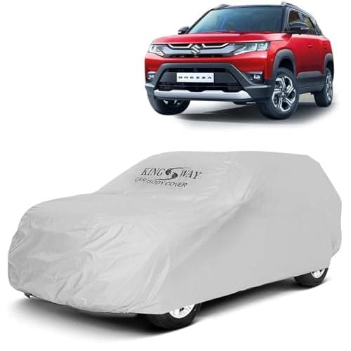 KINGSWAY® Brezza Car Body Cover Dustproof for (Year 2022 Onwards) All Model, Compatible with Maruti Suzuki Brezza Car Cover, Comes with Bird Droppings, Scratch, UV and Paint Protection, Silver Matty