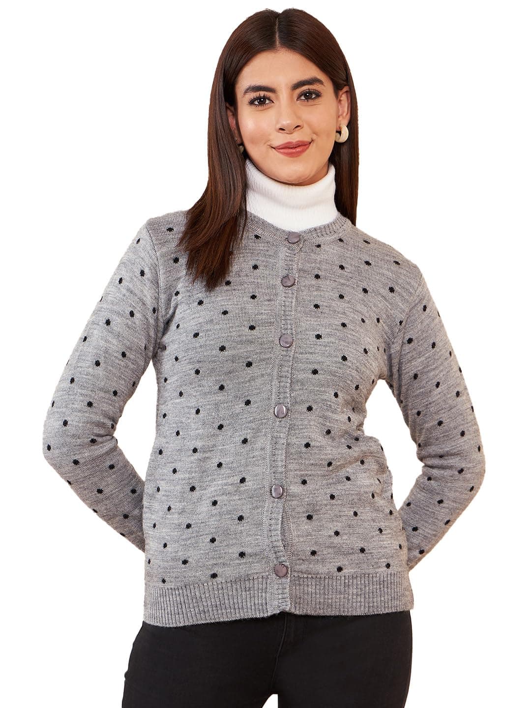 Pivl Womens Winter Season Round Neck Full Sleeves Sweater/Cardigan-Grey-L