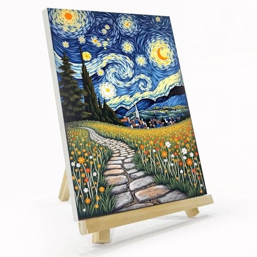 JOOZ Framed Paint by Numbers Kit for Adults Starry Night Paint by Number with Easel DIY Landscape Oil Painting by Numbers Adult Paint by Number Kits Framed Canvas for Home Wall Decor 8x12 Inch