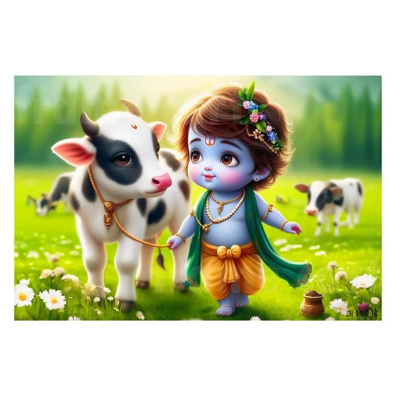 Frame Cart Baby Krishna Poster - Bal Gopal Photo | Kanha Ji Religious photo for Pregnant Women Bedroom Wall | Unframed Vinyl Poster 12x18 (Design 23)