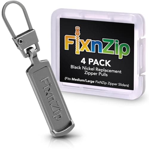 FixNZip Medium to Large Black Nickel Zipper Pull Replacements 4Pack Universal ClipOn Pull Tabs for Zipper Repair Sliders Luggage Jackets Backpacks Tents Sleeping Bags Outdoor Gear