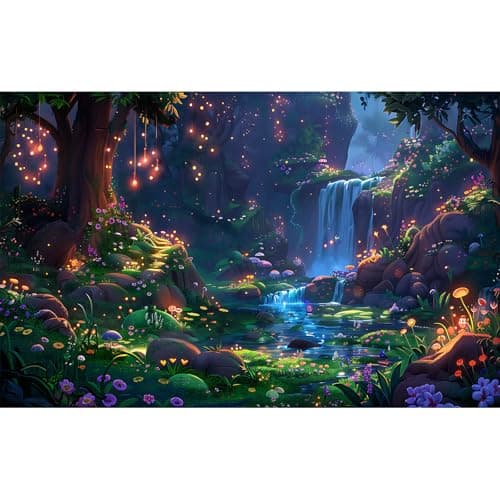 Waterfall Jungle Aquarium Background Fantasy Magic Forest Landscape Rainforest Style Fish Tank Background Tropical Flowers Mushrooms Stream Cascading Falls Reptile Tank Enclosure Backgrounds 30x18in