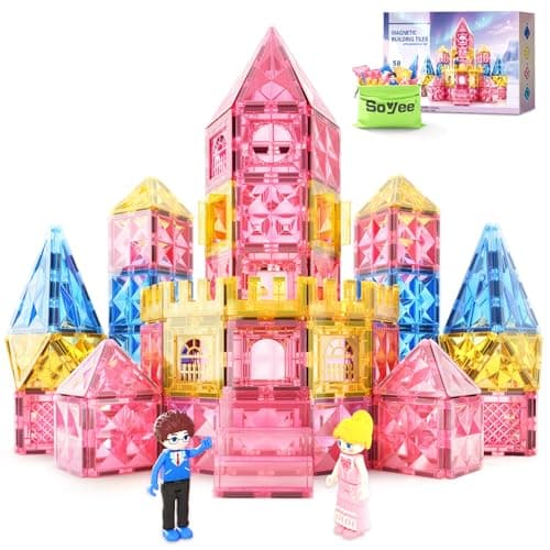 Soyee Diamond Magnetic Tiles Magnet Building Blocks Princess Castle Toys for Girls Boys Age 38 Birthday Present 5 6 7 8 9 10 Year Old Valentines Day Gifts for Kids Classroom