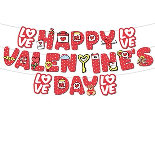 Festiko®Happy Valentines Day Banner, Red & White Valentines Day Party Decorations, Valentines Photo Props,Love Decorations,Wedding Anniversary Party, Happy Valentines Day Banner