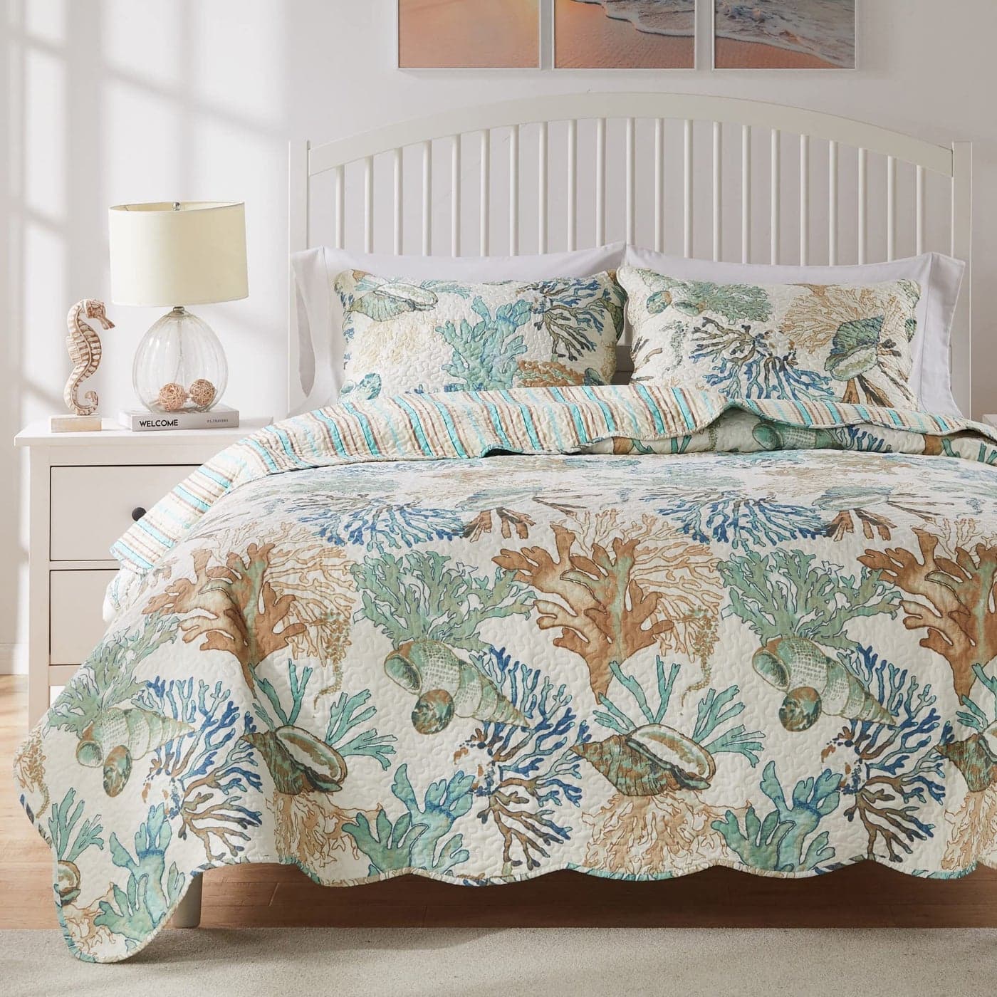Barefoot Bungalow Atlantis Coastal Quilt Set 3Piece KingCal King Jade