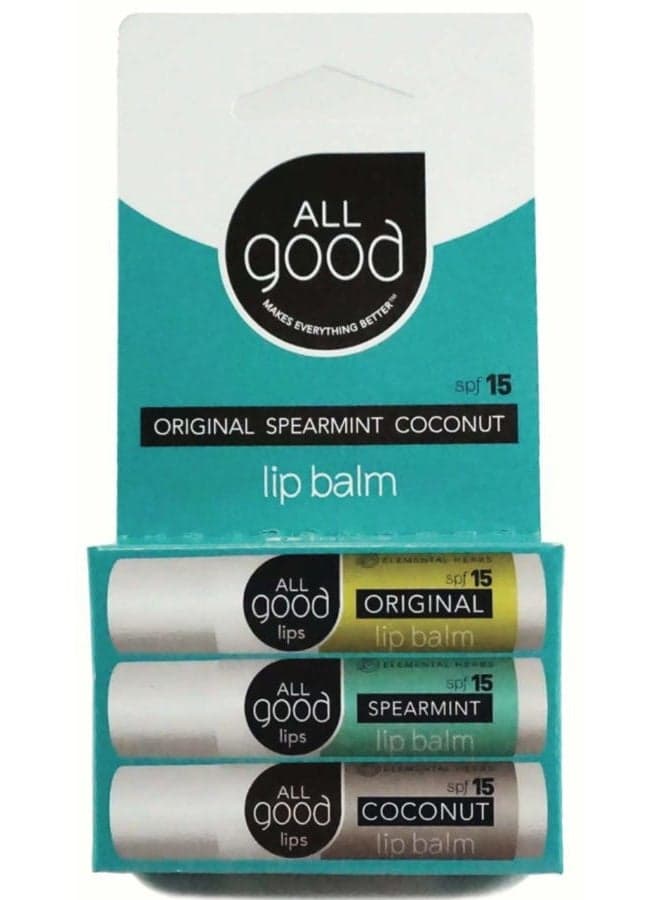 SPF 15 Lip Balm - Calendula, Olive Oil, Beeswax, Vitamin E | (3-Pack) (Original/Spearmint/Coconut)