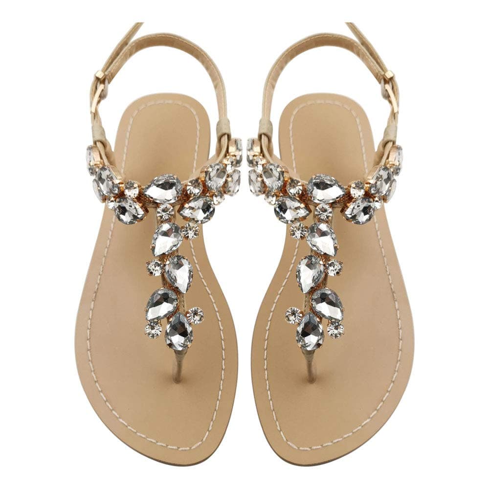 AIJIVOU Mayou Womens Rhinestone Flat Sandals Women Flip Flops with Beadeed Rhinestone Crystal Jeweled Sandal Shoes for Summer Beach Oceanside Holiday Outdoor 6 M US OffWhite