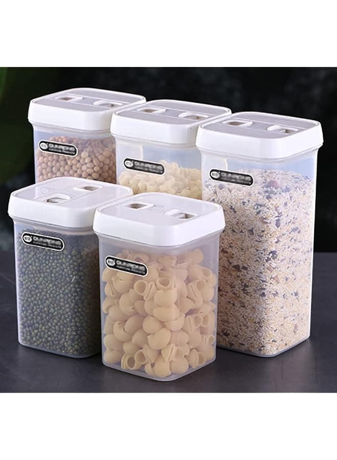 5 pcs Food Storage Containers, Kitchen and Pantry Organization Containers set, Plastic Canisters with Lockable Lids Ideal Storage Jars for Cereal, Flour, Sugar, Nuts, Pasta