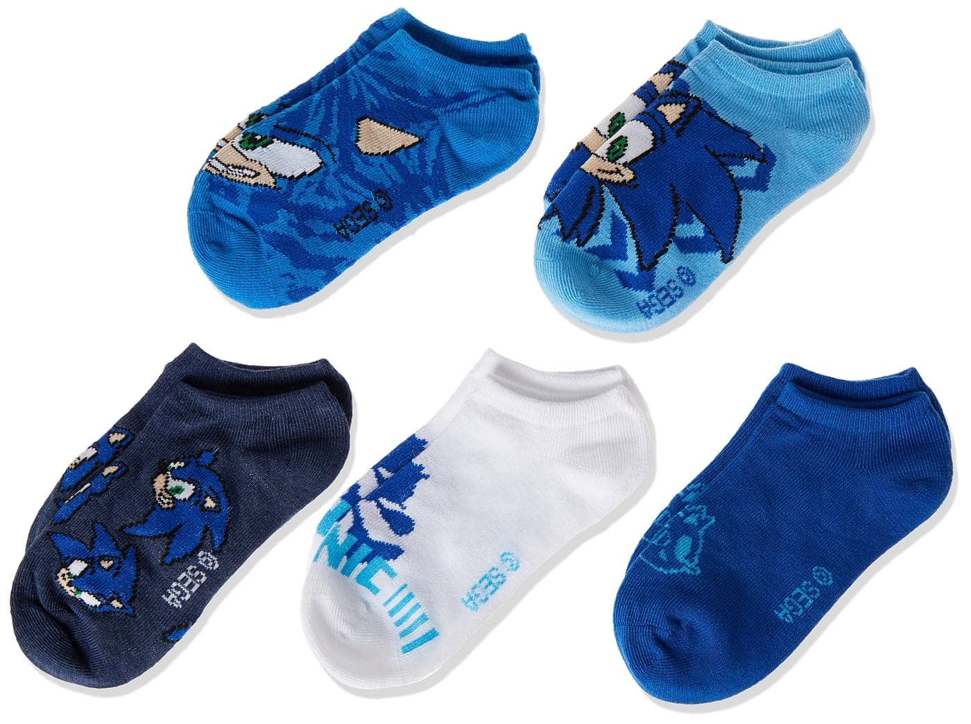 Sonic The Hedgehog Boys 5 Pack No Show Casual Sock, Blue Multi, 6-8.5 US