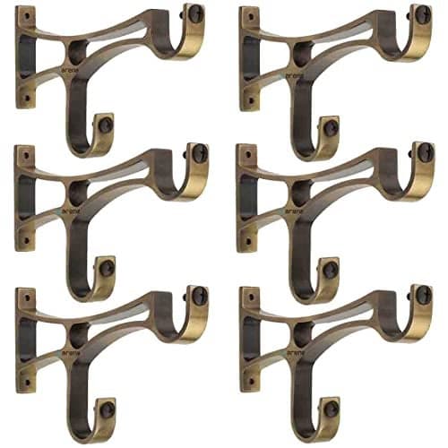 Arena Aluminum Double Curtain Bracket Set With Antique Brass Finish, Rod Holder for Doors & Windows, 1 Inch Parda Holder, Finials and Knobs 6 Pcs