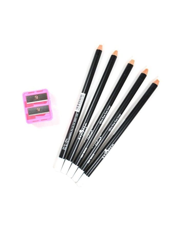 5 WHITE ITALIA EYE LIP LINER PENCIL 1004 SET + FREE SHARPENER & FREE EARRING