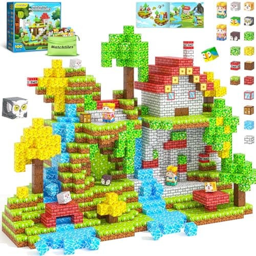 Matchtiles Magnetic Blocks with Animals Magnetic Building Blocks Magnet Cube Toys Stacking Build Forest World Set STEM Montessori Sensory Toys for Gifts 100 Forest Animals