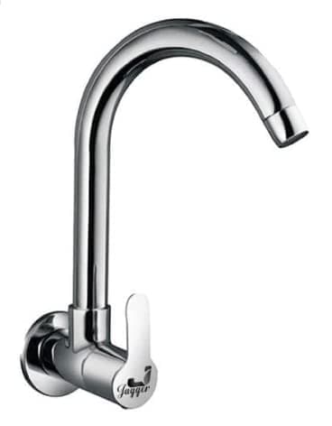 JAGGER JAG02 Wall Mounted Brass Sink Cocke Taps for Kitchen Sink/Home/Office, 360 Degree Rotating with Foam Flow, with Free Wall Flange and Teflon Tape (Mark)