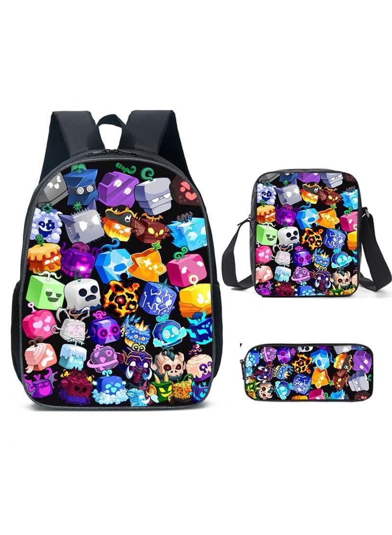 3 pcs set ROBLOX blox fruits Children Backpack Daypack Schoolbag Girls Boys School Book bag with Lunch Box Pen Case