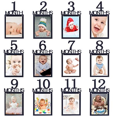 ANGEL Q HOUSE 1st Birthday Baby Photo Banner Growth Record 1-12 Month Photo Prop Monthly Milestone Photograph Bunting Garland,First Birthday Celebration Decoration(Black)