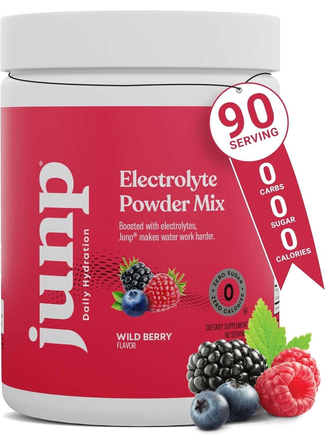 JUNP Hydration Electrolyte Powder, Electrolytes Drink Mix Supplement, Zero Calories Sugar and Carbs, Kosher, Wild Berry Flavor, 90 Servings