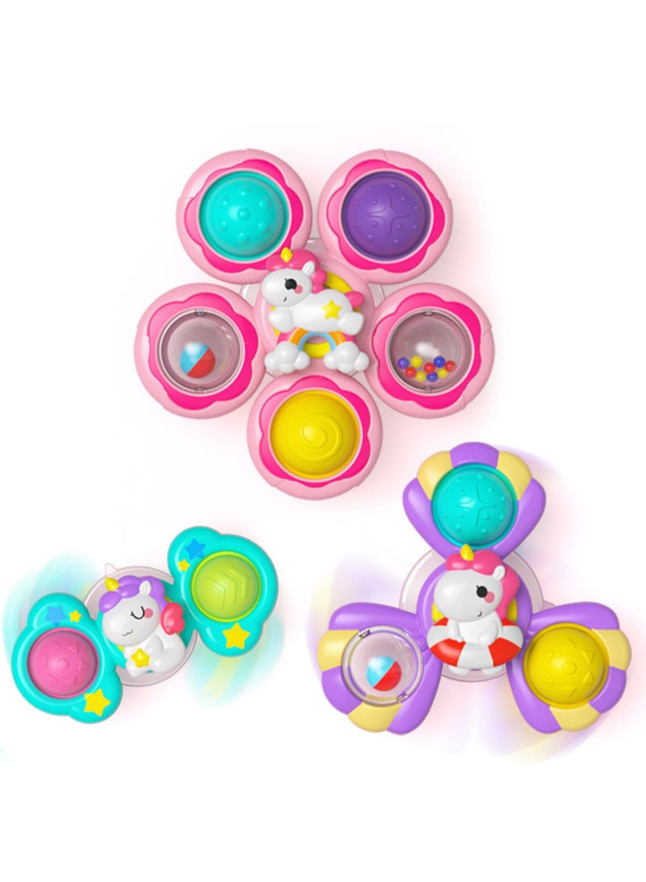 Three-Piece Baby Tray Suction Spinning Unicorn Dining Table Push Spinning Top Teether Bathroom Bath Spinning Toys (Type B)
