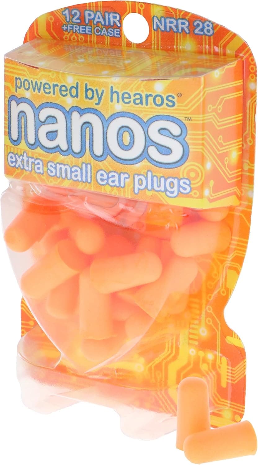 Hearos Nanos Extra Small Ear Plugs, NRR 28, 12 Pair, Orange (5890)