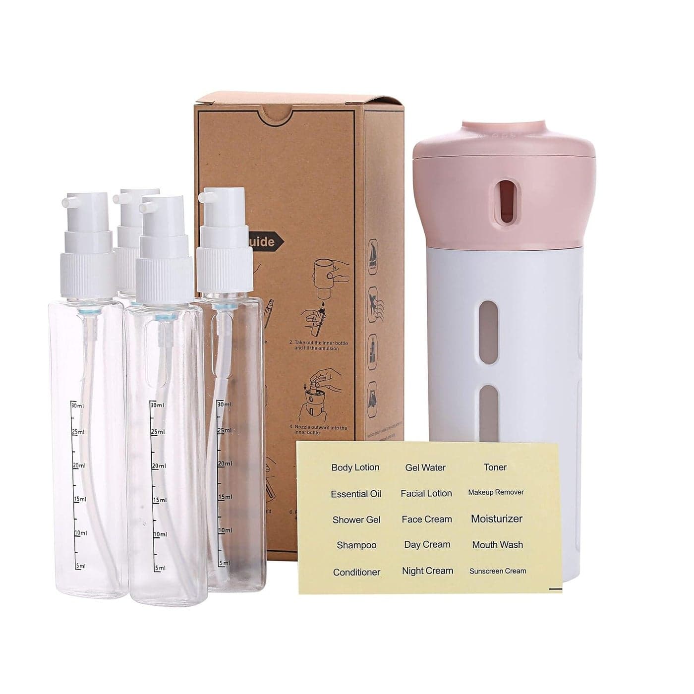 Travel Dispenser Toiletries Containers4 in 1 Travel Dispenser40ml4 Pcs 4 in 1 Travel Bottle Refillable Lotion Shampoo Gel TSA Approved Travel Dispenser Bottles with LabelsPink