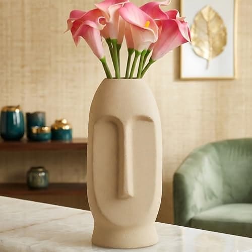 TIED RIBBONS Flower Vase Pot for Home Décor (White, 9.8 inch x 3.9 Inch) - Ceramic Face Shape Artificial Flowers Plants Office Bedroom Living Room Farmhouse Table Corner Decoration Items