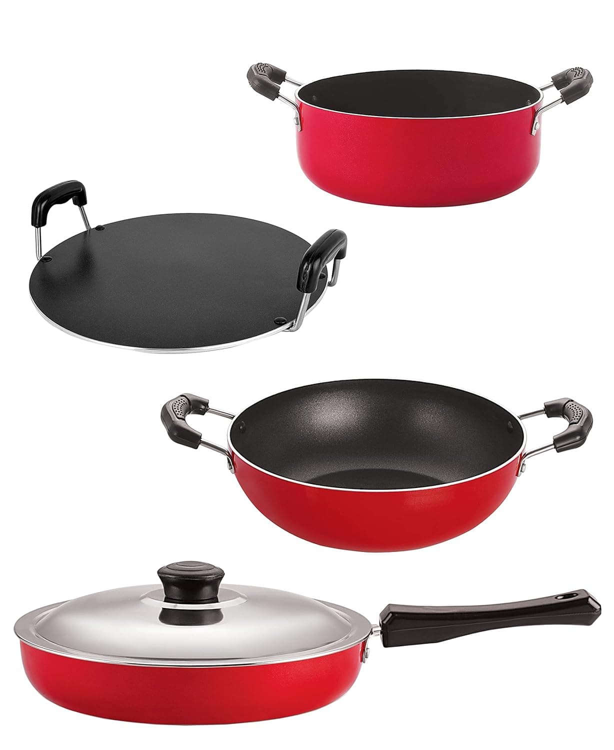 Nirlon Non-Stick Cookware Kitchen Aluminium Cooking Essential Combo Set of 4 Pieces (FP13_KD11_RT_CS24)