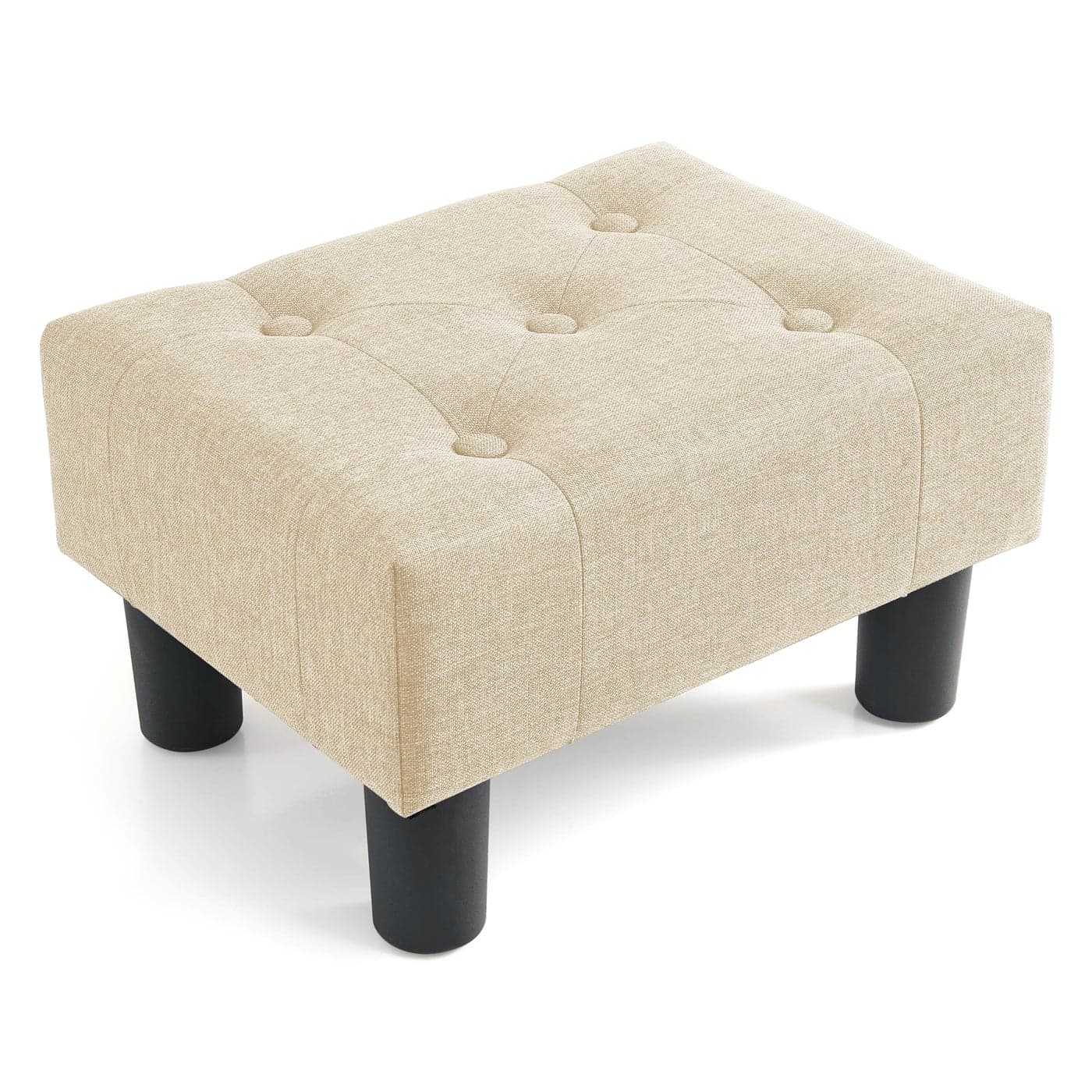 Poofzy Small Foot Stool Ottoman Linen Ottoman Foot Rest with Legs Rectangle Foot Rest for Couch Footstools and Ottomans Small for Living Room and Entryway Beige