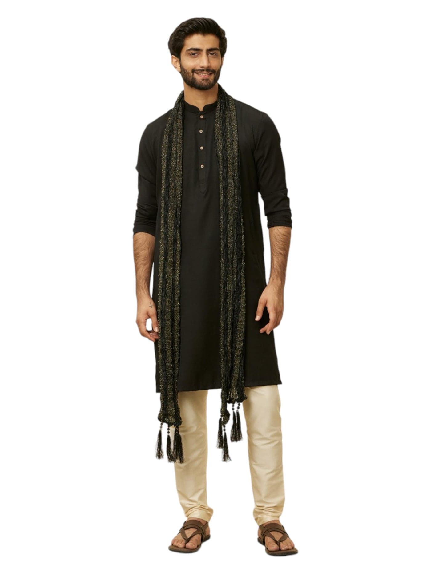 Manyavar Kohl Black Shimmery Thread Work Dupatta