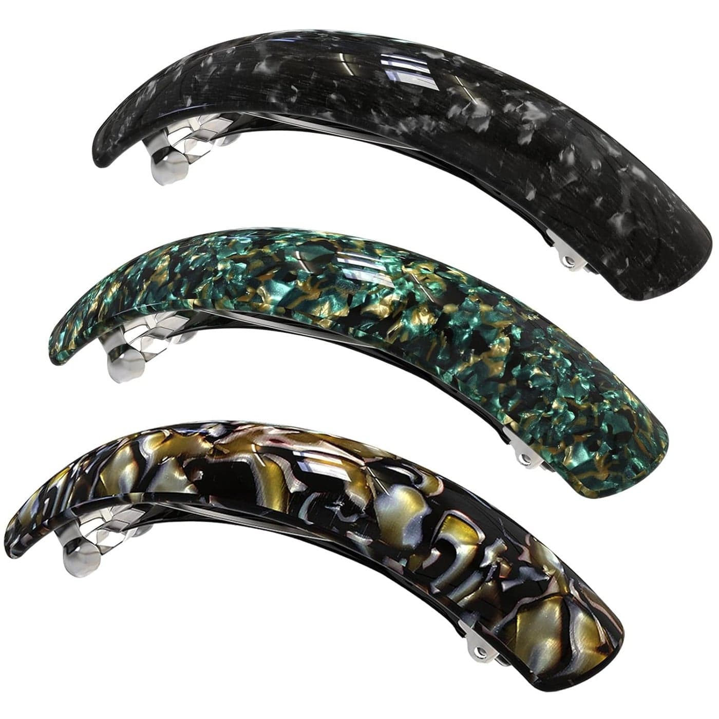 Large Hair Barrettes for Women Fine Thick Hair French Barrette Hair Clips Ponytail Clamps Clasp Stylish Hair Accessories 3Pcs Black Brown Green