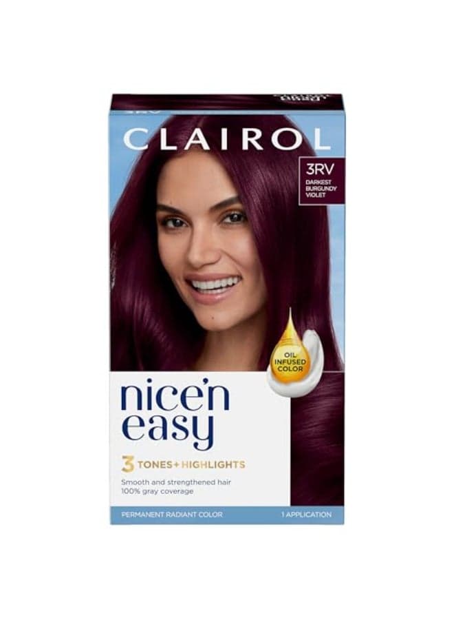 Clairol Nicen Easy Permanent Hair Dye 3RV Darkest Burgundy Violet Hair Color Pack of 1