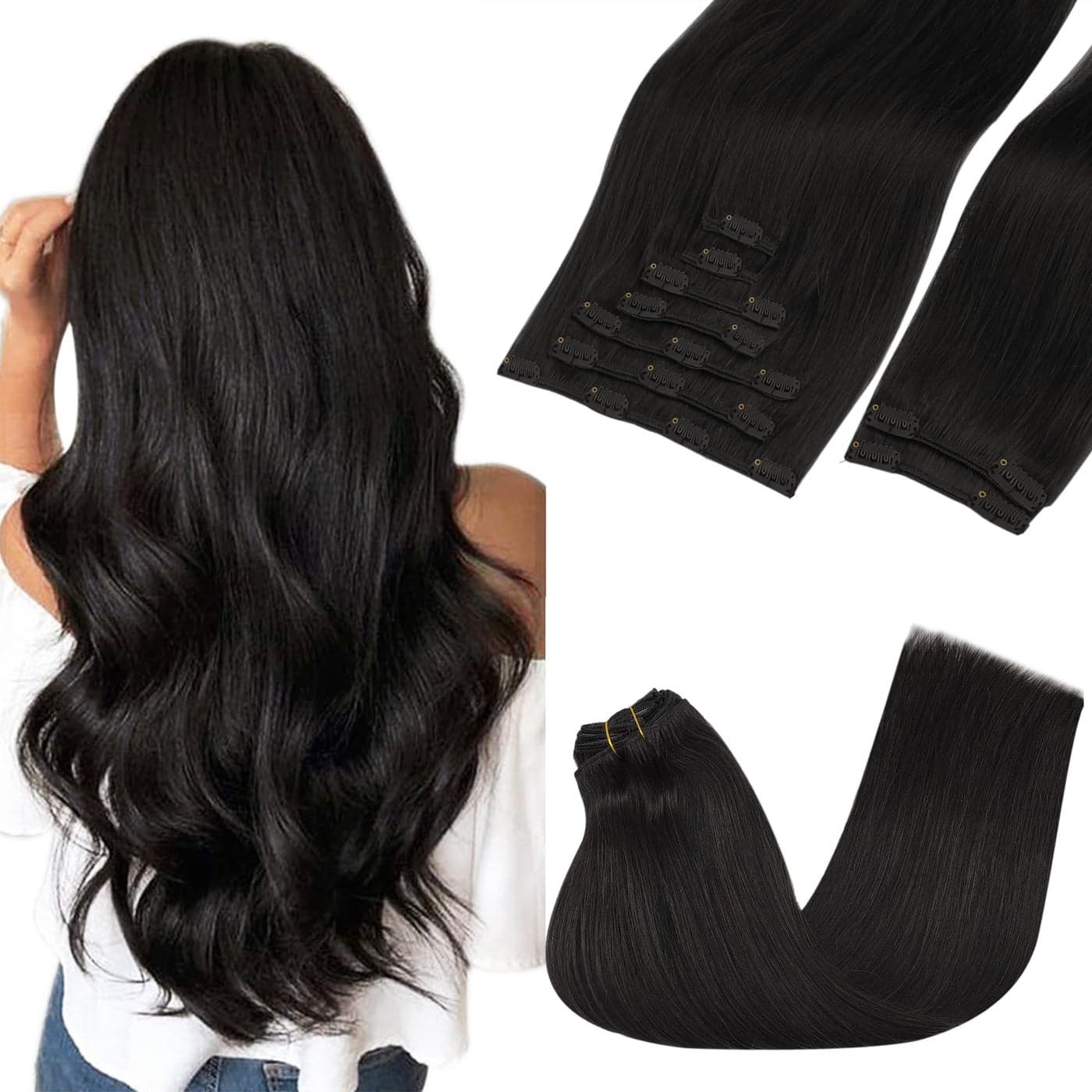 GOO GOO Clip in Hair Extensions Real Human Hair Remy Human Hair Extensions Clip ins for Women Natural Human Hair 20inch 150g 9Pcs 1B Natural black