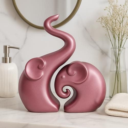 Xtore Lavish Rose Gold Home Decor Elephant Couple | Ceramic Figurines (Set of 2, Rose Gold Matte)