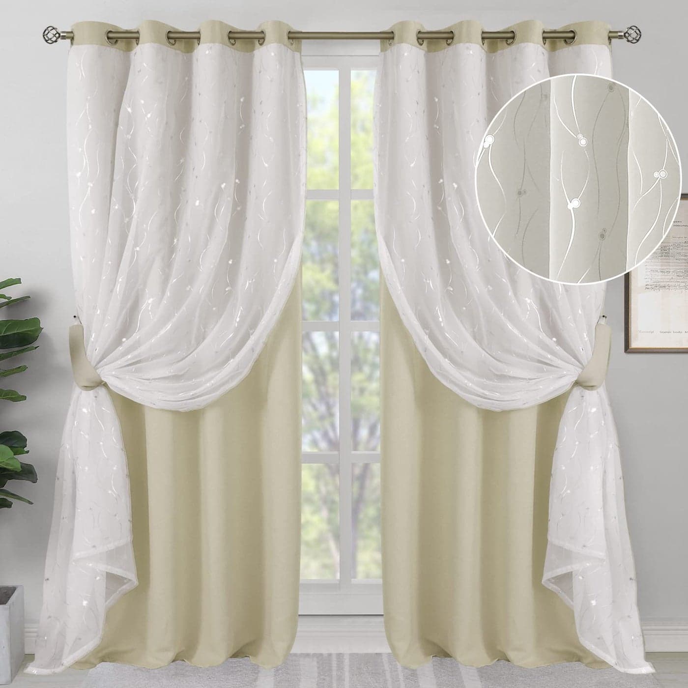 BGment Pink Room Darkening Curtains 84 Inch Length 2 Panel with Sheer Overlay for Girl Nursery Silver Printed Double Layer Thermal Insulated Mix and Match Curtains for Bedroom 52 x 84 Inch