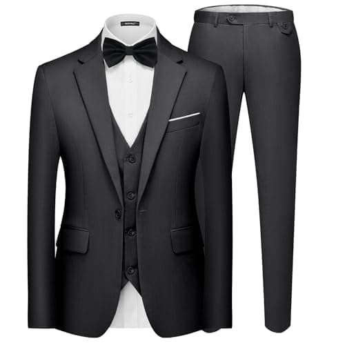 MAGE MALE Men's 3 Pieces Suit Elegant Solid One Button Slim Fit Single Breasted Party Blazer Vest Pants Set. Dark Grey