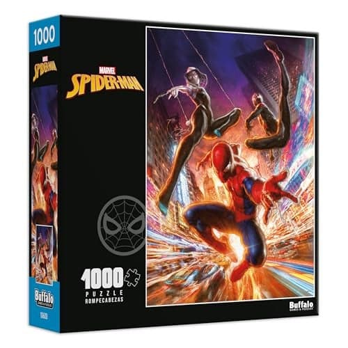 Buffalo Games Marvel SpiderMan Webslinging Into The Night 1000 Piece Jigsaw Puzzle for Adults ActionPacked Marvel Jigsaw Puzzle Made in The USA PrecisionCut Pieces Beautiful Artwork