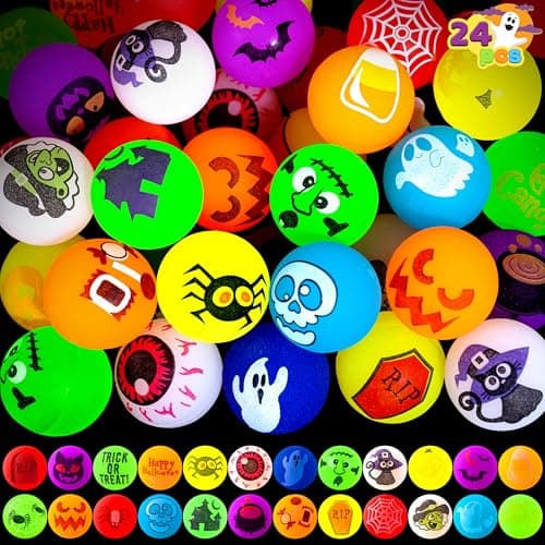 JOYIN 24 PCS Glow Halloween Bouncing Balls Glowing Bouncy Ball Halloween toys for Kids Gift Halloween Party Favors Bounce Ball Goodie Bag Fillers Trick or Treats Classroom Exchange Prizes