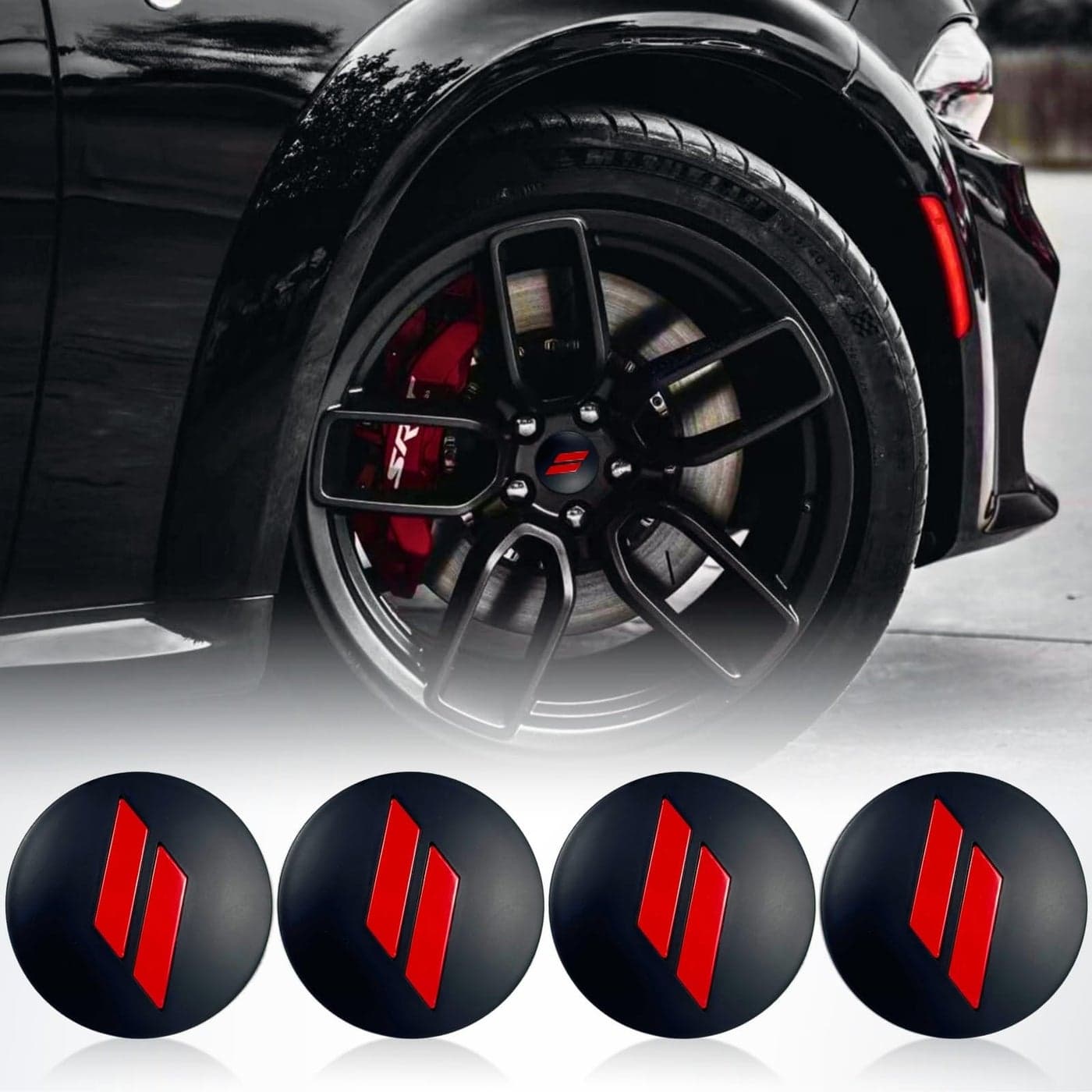 INUBOXES 63mm25 inchesSlash Wheel Center Cap Covers Hub Cap Emblem Badge Compatible with Jeep Chrysler Dodge Charger Challenger Durango Dart Black Red