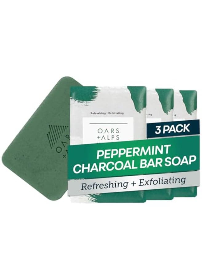 Oars Alps Peppermint Charcoal Exfoliating Bar Soap for Men Deep Cleaning Exfoliating Soap Made with Clean Ingredients All Skin Types Cruelty Free Paraben Free Travel Size 3pk 6oz