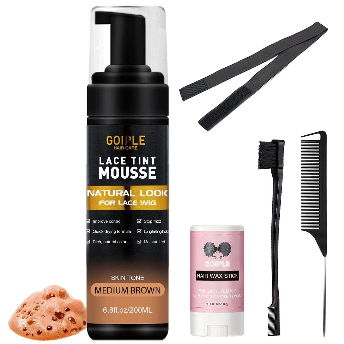 Lace Tint Melting Hair Mousse 68 fl oz Lace Tint Mousse for Women Hair Wigs Lace Wigs Toupees and Hairpieces Natural Finishing Lace Color Lace Tint for Wigs Tool Set Light Brown