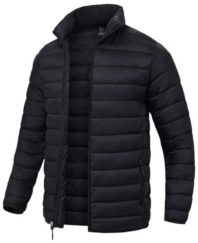 SPOSULEI Puffer Jacket for Men Packable Lightweight Winter Warm Down Jackets Coats Outdoor Insulated Water Resistant Travel Hiking Camping Jacket with Pockets Black L