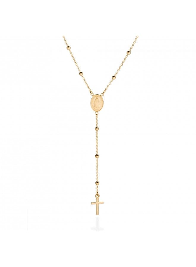 QUADRI - 18K Gold Over Sterling Silver Rosary Virgin Mary Necklace - Premium Cross Chain Rosary Necklace Gold - Beautiful Cross Necklace with Beads Chain for Women and Men 19" 925 Italian Silver