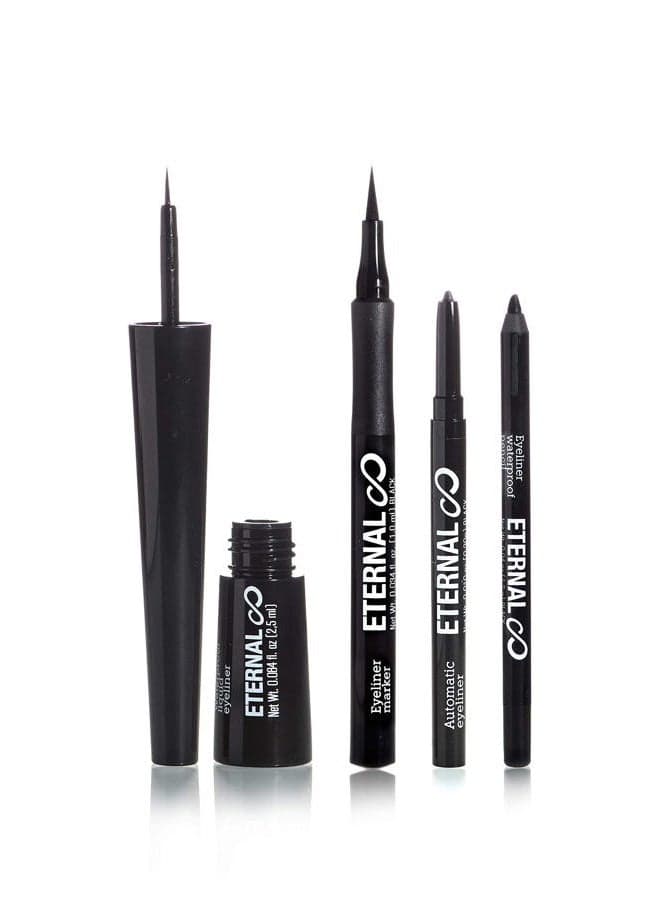 Eternal Cosmetics Waterproof Eyeliner 4 Collection: Professional Eyeliner Marker, Pencil with Vitamin E, Liquid Eyeliner, No Sharpener Twist Up Pencil – Long Lasting for a Natural Effect (Black)