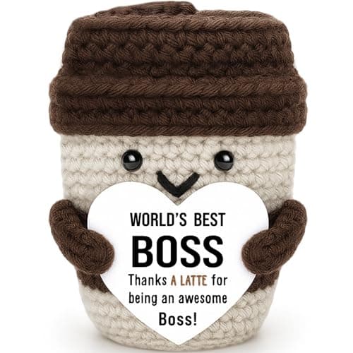 Agantree art Best Boss Birthday Gifts for Women Men Female Male Coffee Lover Leader Manager Supervisor Crochet Coffee Mug Cup Desk Office Decor for Retirement Promotion Leaving Boss Day Christmas