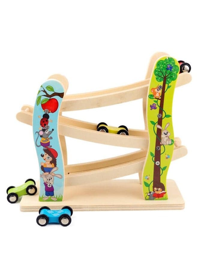 Toddler Toys for 1 2 Year Old Boy and Girl Gifts Wooden Race Track Car Ramp Racer with 4 Mini Car - Toddler Race Car Ramp Toy Set is A Great Gift for Boys and Girls