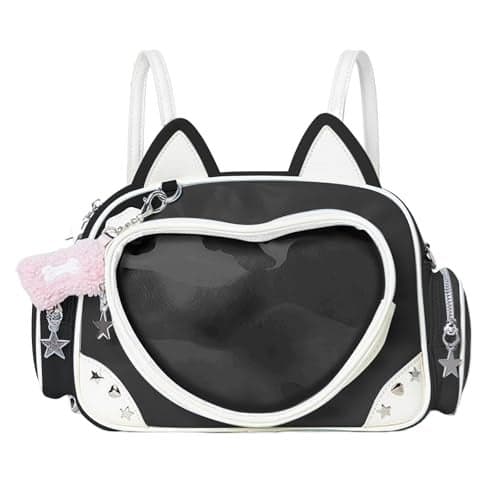 Kawaii Ita Bag Cat Pin Backpack Shoulder Crossbody Bag for Miku Anime Heart Clear Layer with Insert (Black)