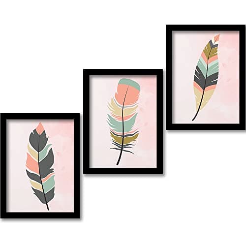 HEVEA Leaves Wall Decor Paintings for Home Office Living Room - Modern Art Wall Paintings with Frame/Posters With Frame (11 inch x 14 inch, Framed) Set of 3